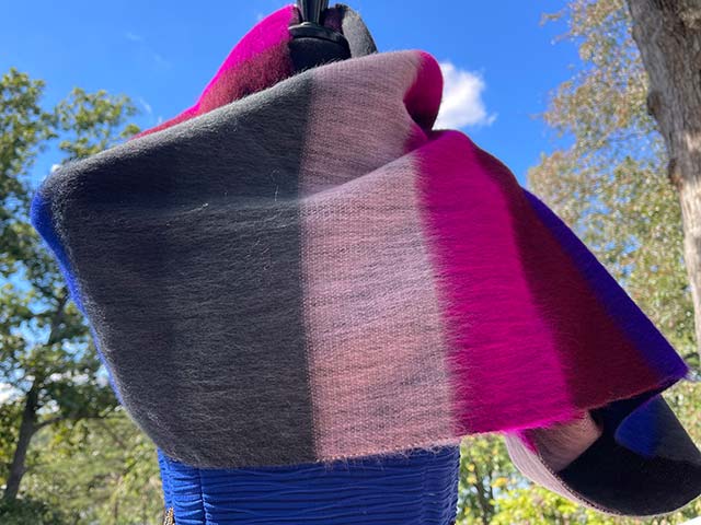 Infinity scarf alpaca - fuchsia, pinks, greens, blues, greys, purple horizontal stripes