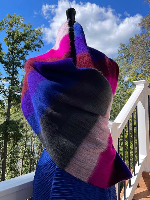 Infinity scarf alpaca - fuchsia, pinks, greens, blues, greys, purple horizontal stripes