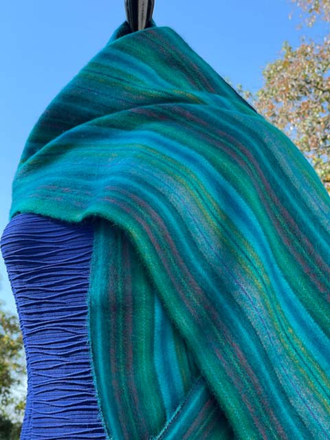 Beautiful Green Stripes alpaca infinity scarf