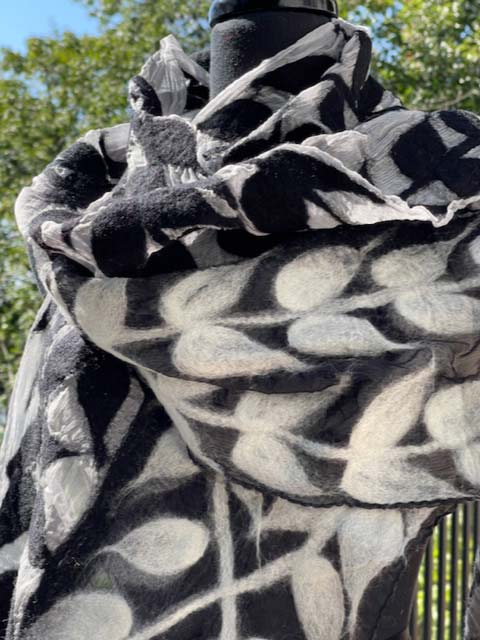 Hand Felted Alpaca and Silk scarf shawl black & white